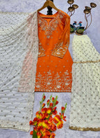 Designer Heavy Look Orange Kurti Gharara Set for Wedding