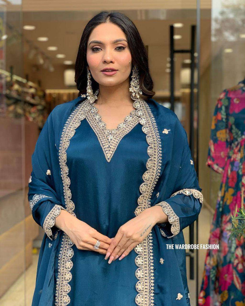 Add a touch of grace to your wardrobe with blue Roman satin outfit