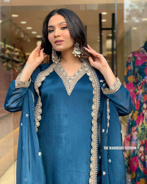 Add a touch of grace to your wardrobe with blue Roman satin outfit