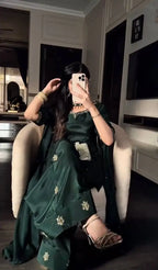Bottle Green Designer Farshi Salwar Suit with Handwork Embroidery &amp; Organza Dupatta