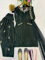 Bottle Green Designer Farshi Salwar Suit with Handwork Embroidery &amp; Organza Dupatta