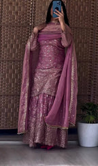 Rose Pink Embroidered Sharara Set with Heavy Sequins Work