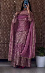 Rose Pink Embroidered Sharara Set with Heavy Sequins Work
