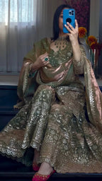 Mehendi Green Designer Party Wear Sharara Palazzo Suit