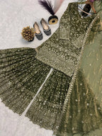 Mehendi Green Designer Party Wear Sharara Palazzo Suit