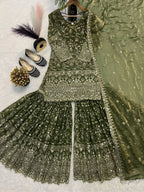 Mehendi Green Designer Party Wear Sharara Palazzo Suit
