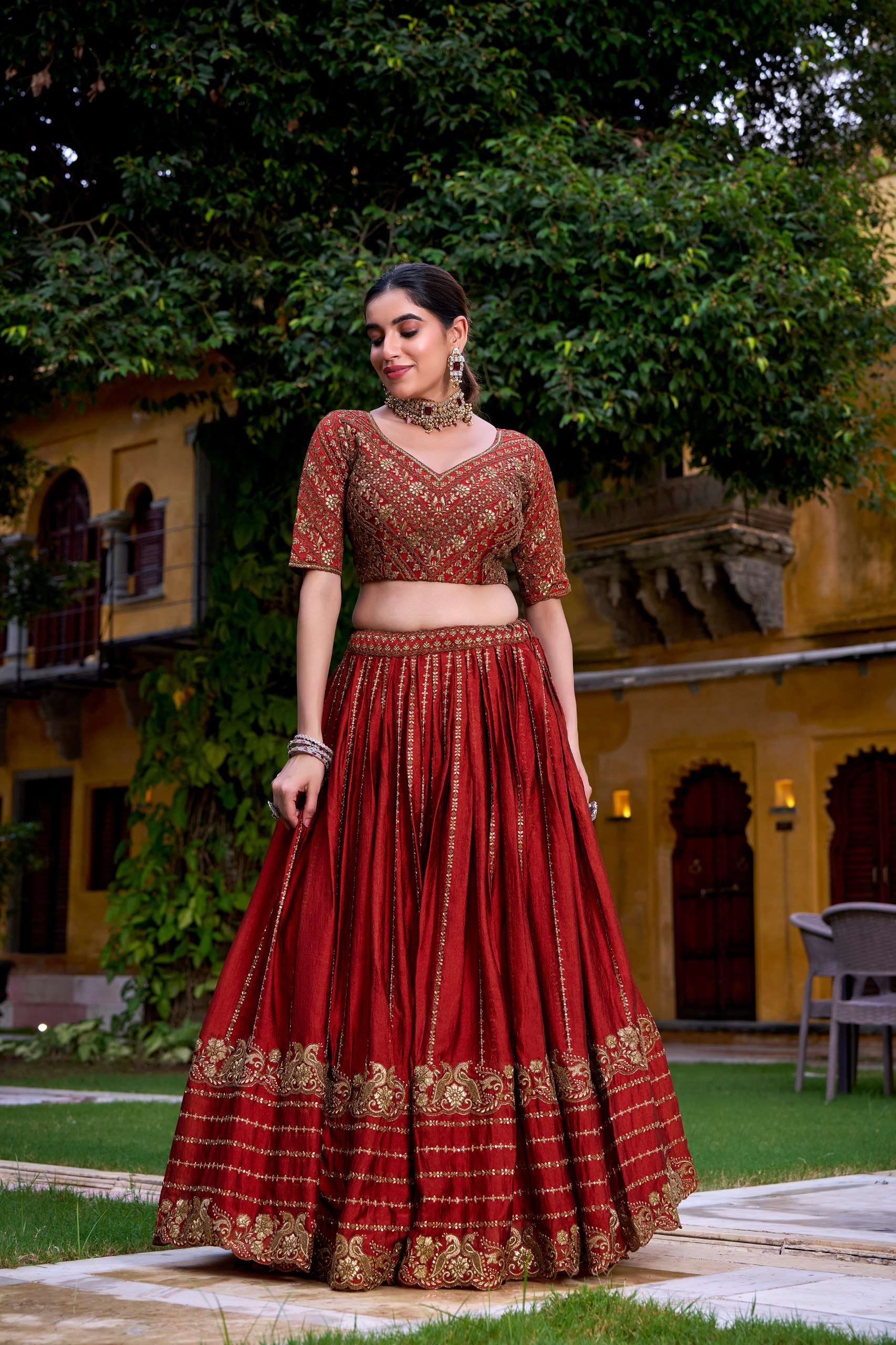 Orange Bandhani Lehenga with Kutchi Patchwork