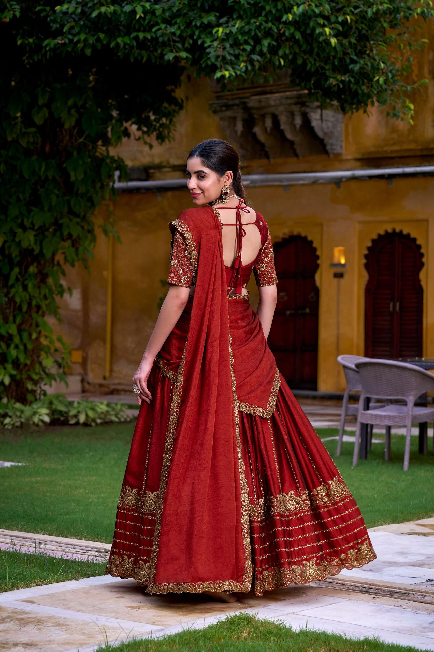 Orange Bandhani Lehenga with Kutchi Patchwork