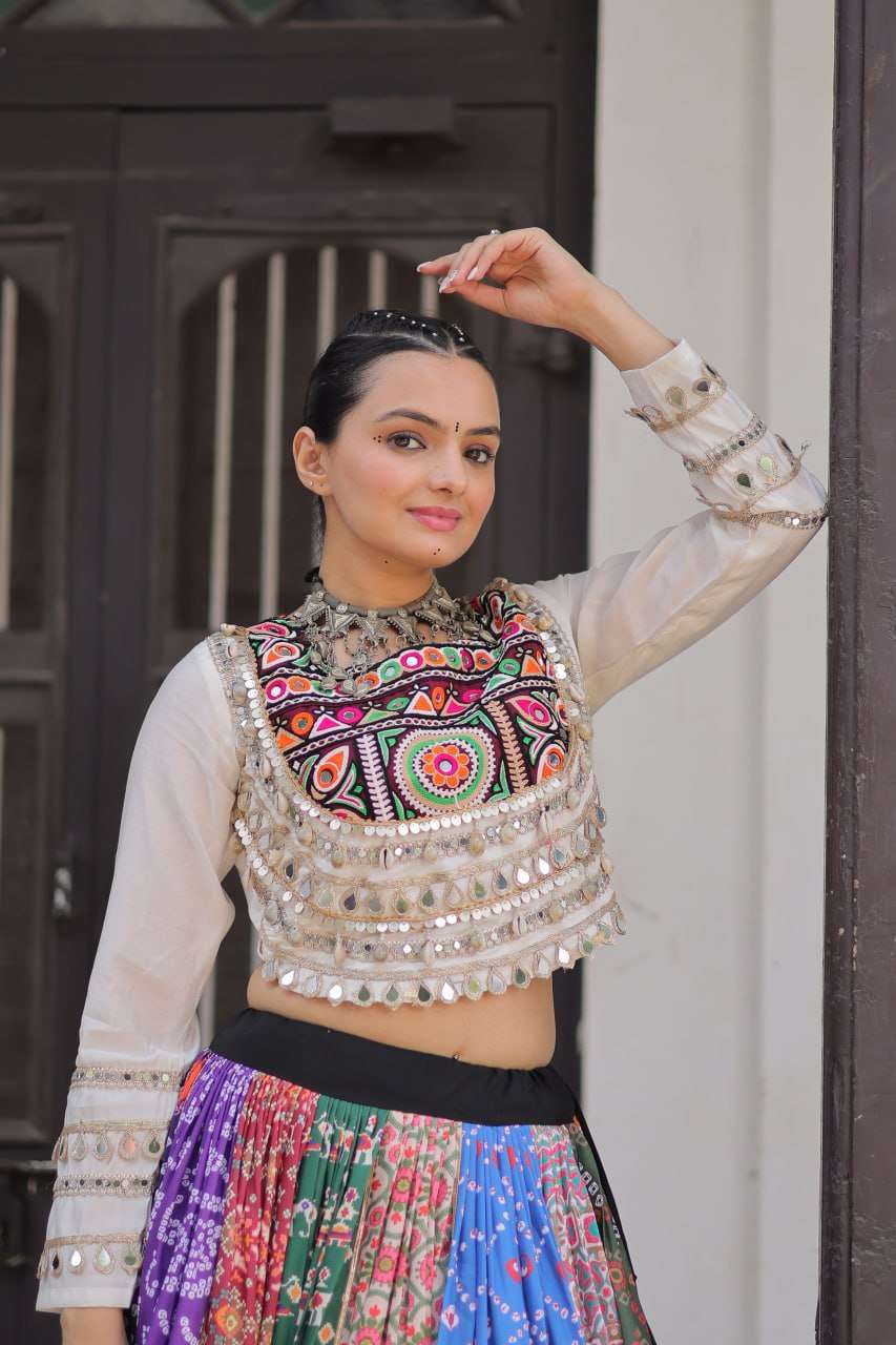 Cotton Printed Lehenga Choli with Mirror Work â€“ Navratri Special