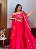 Designer Pink Georgette Skirt & Koti Set with Sequin & Zari Work