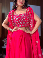 Designer Pink Georgette Skirt & Koti Set with Sequin & Zari Work