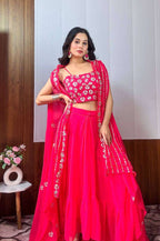 Designer Pink Georgette Skirt & Koti Set with Sequin & Zari Work