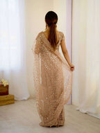 Golden Net Saree with Sequins & Dori Work and Net Blouse