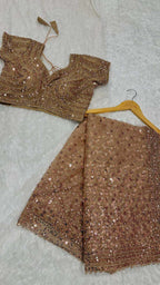 Golden Net Saree with Sequins & Dori Work and Net Blouse