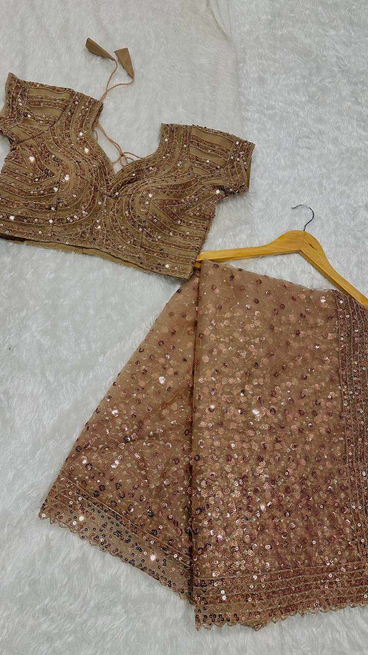 Golden Net Saree with Sequins & Dori Work and Net Blouse