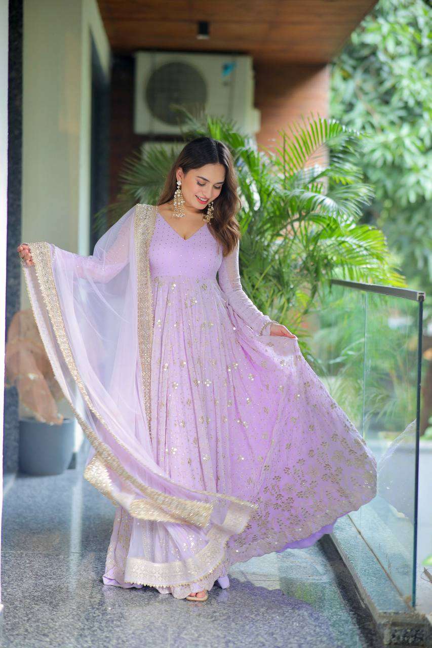 Royal Lavender Readymade Anarkali Set - Perfect Party & Function Wear