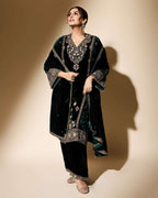 Glam up in this Velvet Kurti Pant Set with Dupatta