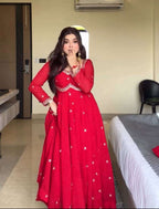Premium Party Wear Red Dress with Heavy Embroidery &amp; Sequins
