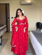 Premium Party Wear Red Dress with Heavy Embroidery &amp; Sequins