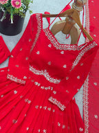 Premium Party Wear Red Dress with Heavy Embroidery &amp; Sequins