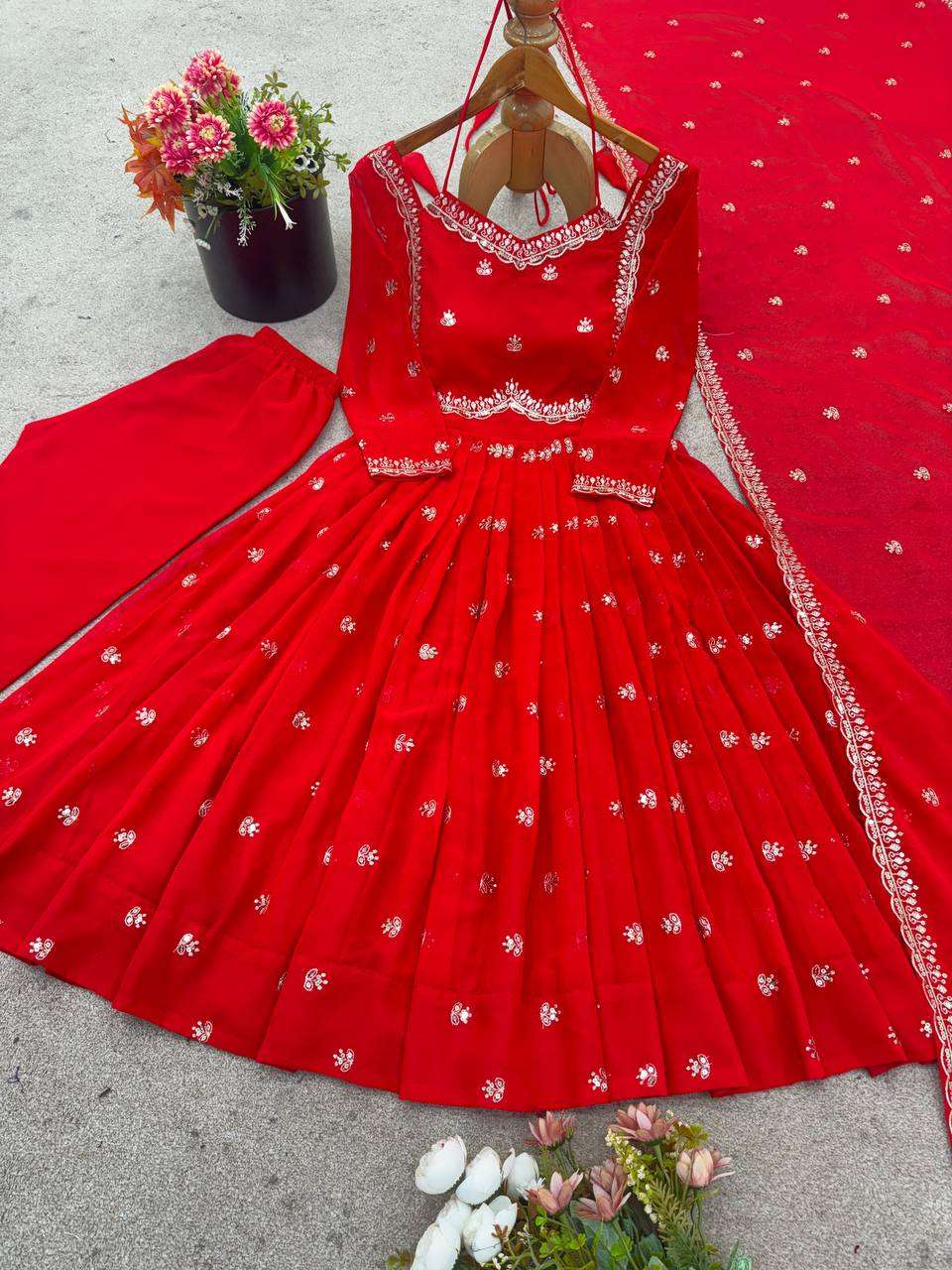 Premium Party Wear Red Dress with Heavy Embroidery &amp; Sequins