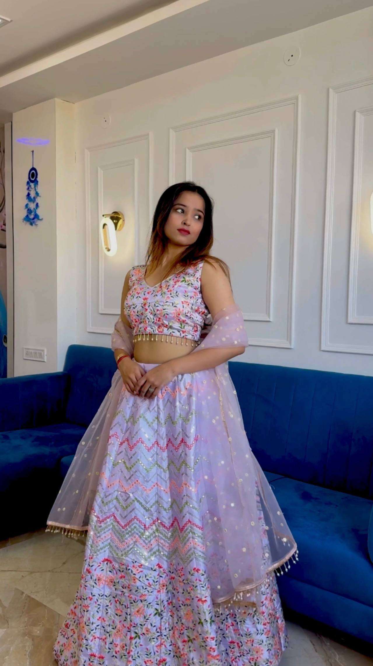 Designer Wedding Lehenga – Satin Silk with Sequin Embroidery & Net Dupatta