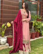Radiate grace in dusty pink & maroon Chinnon silk glam