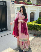 Radiate grace in dusty pink & maroon Chinnon silk glam