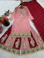 Radiate grace in dusty pink & maroon Chinnon silk glam