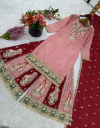 Radiate grace in dusty pink & maroon Chinnon silk glam