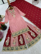 Radiate grace in dusty pink & maroon Chinnon silk glam