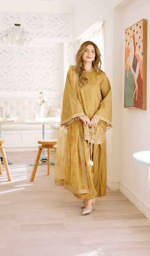 Chic and comfy French Crepe Silk Kurta Set with graceful Round Neck design