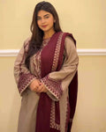 Intricate thread embroidery on Top, Pant with Dupatta