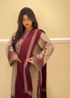 Intricate thread embroidery on Top, Pant with Dupatta