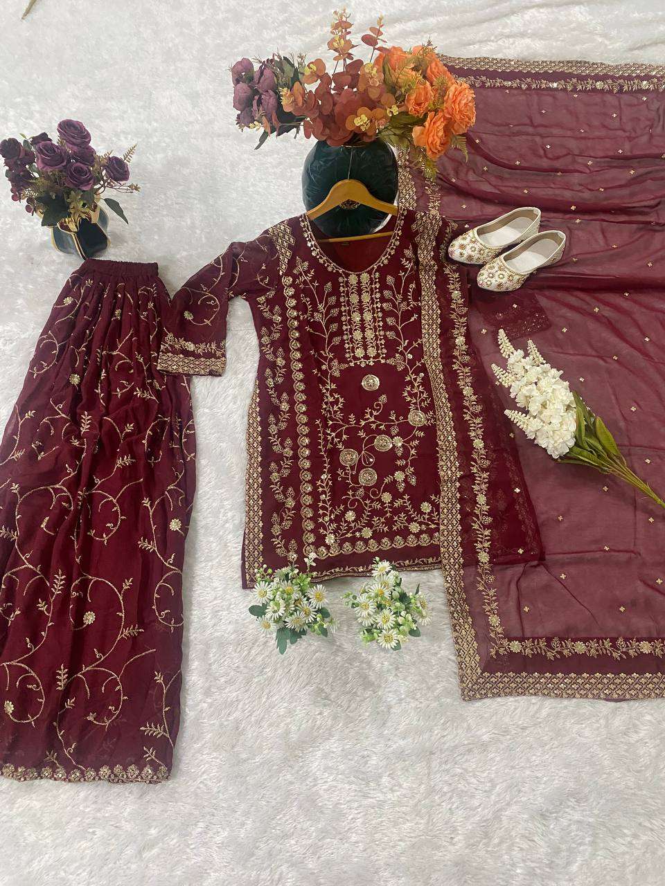 Perfect for festive wear Georgette Top, Palazzo and Dupatta
