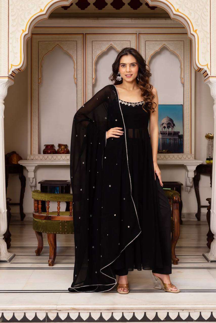 Stunning Black Georgette Palazzo Top Set with Dupatta