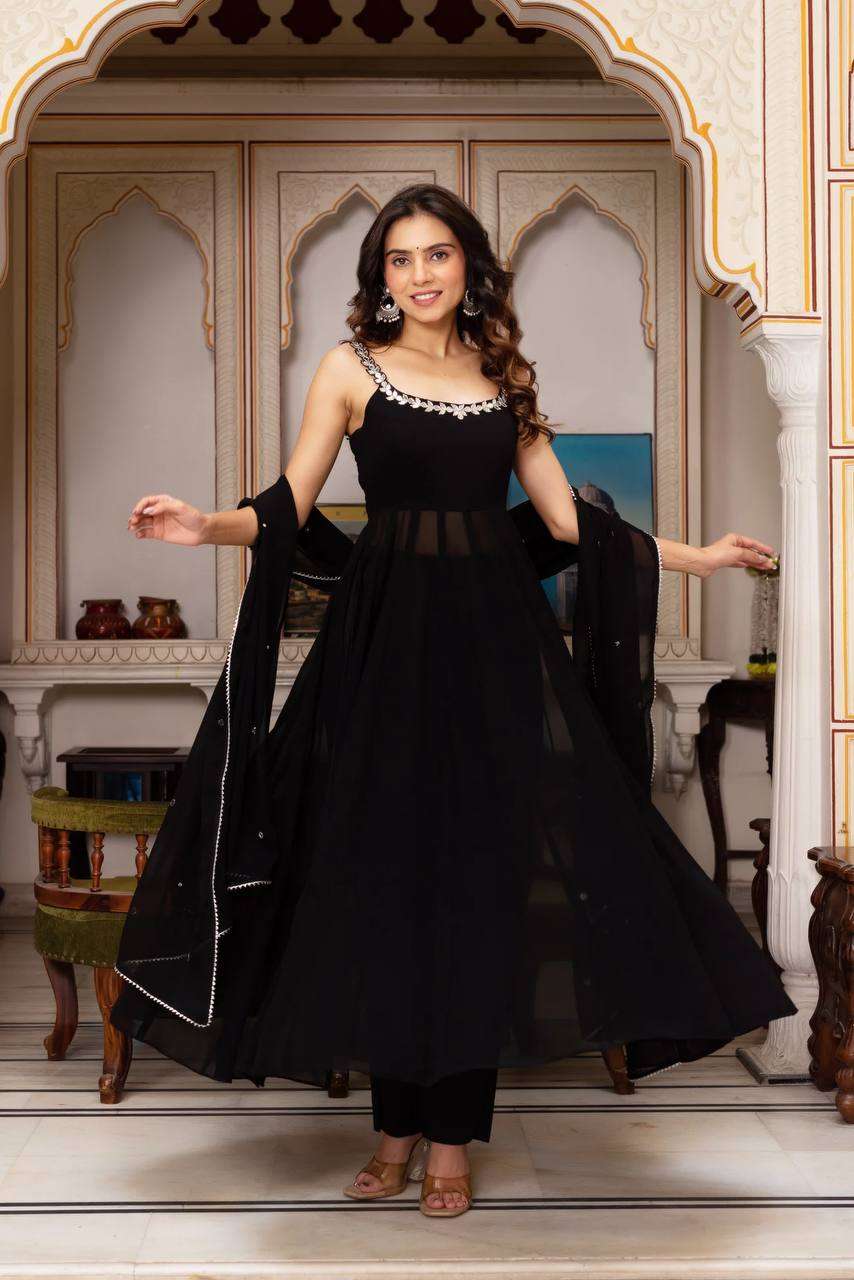 Stunning Black Georgette Palazzo Top Set with Dupatta