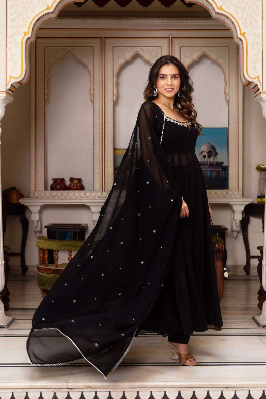 Stunning Black Georgette Palazzo Top Set with Dupatta