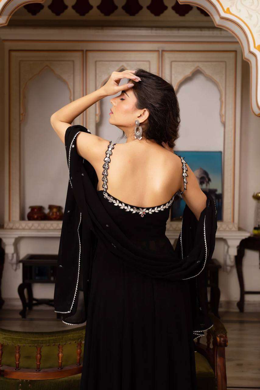 Stunning Black Georgette Palazzo Top Set with Dupatta