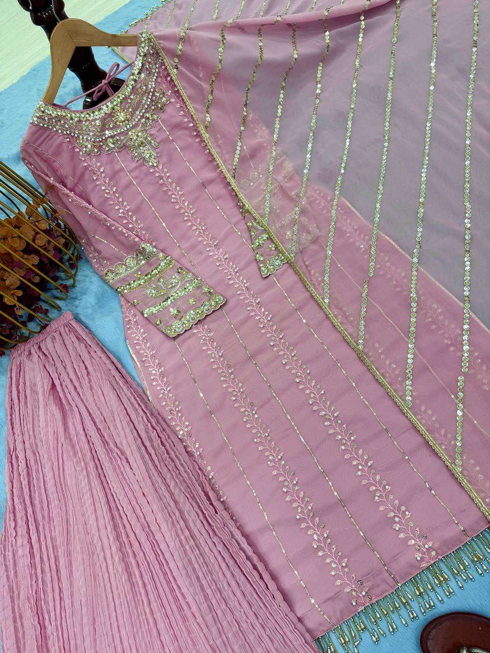 Stylish Kurti Palazzo with designer Dupatta