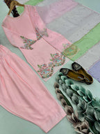 Paired with matching crepe pants – Kurti and Dupatta