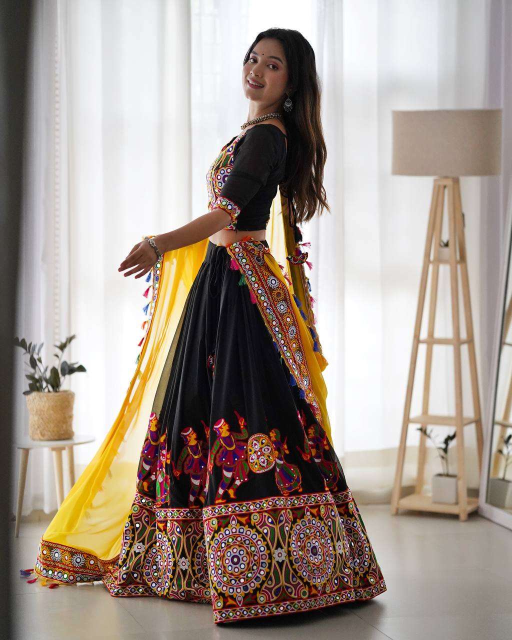 Premium Garba Night Ready Mirror Work Lehenga
