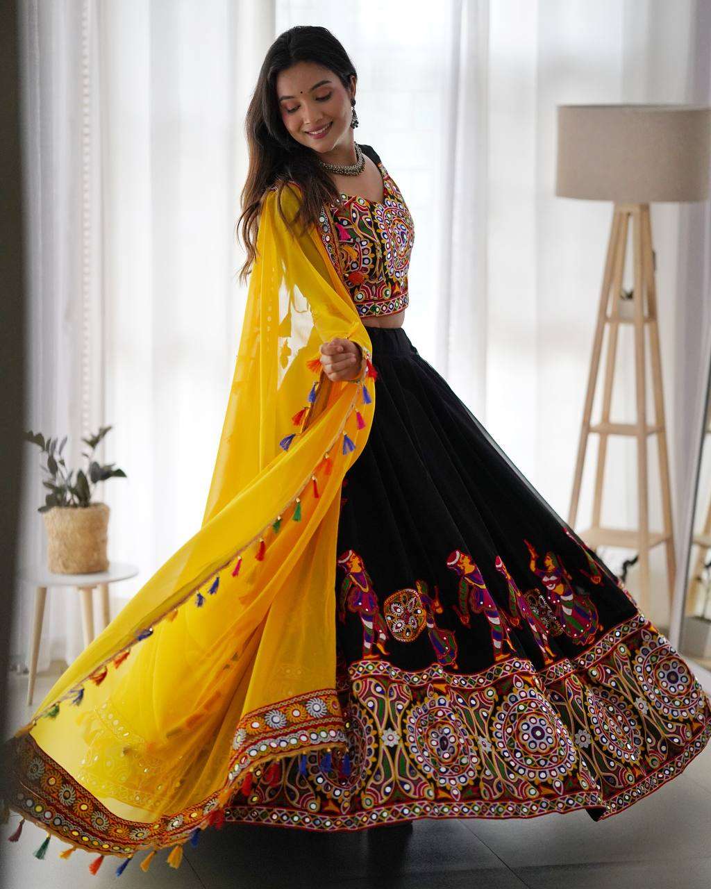 Premium Garba Night Ready Mirror Work Lehenga