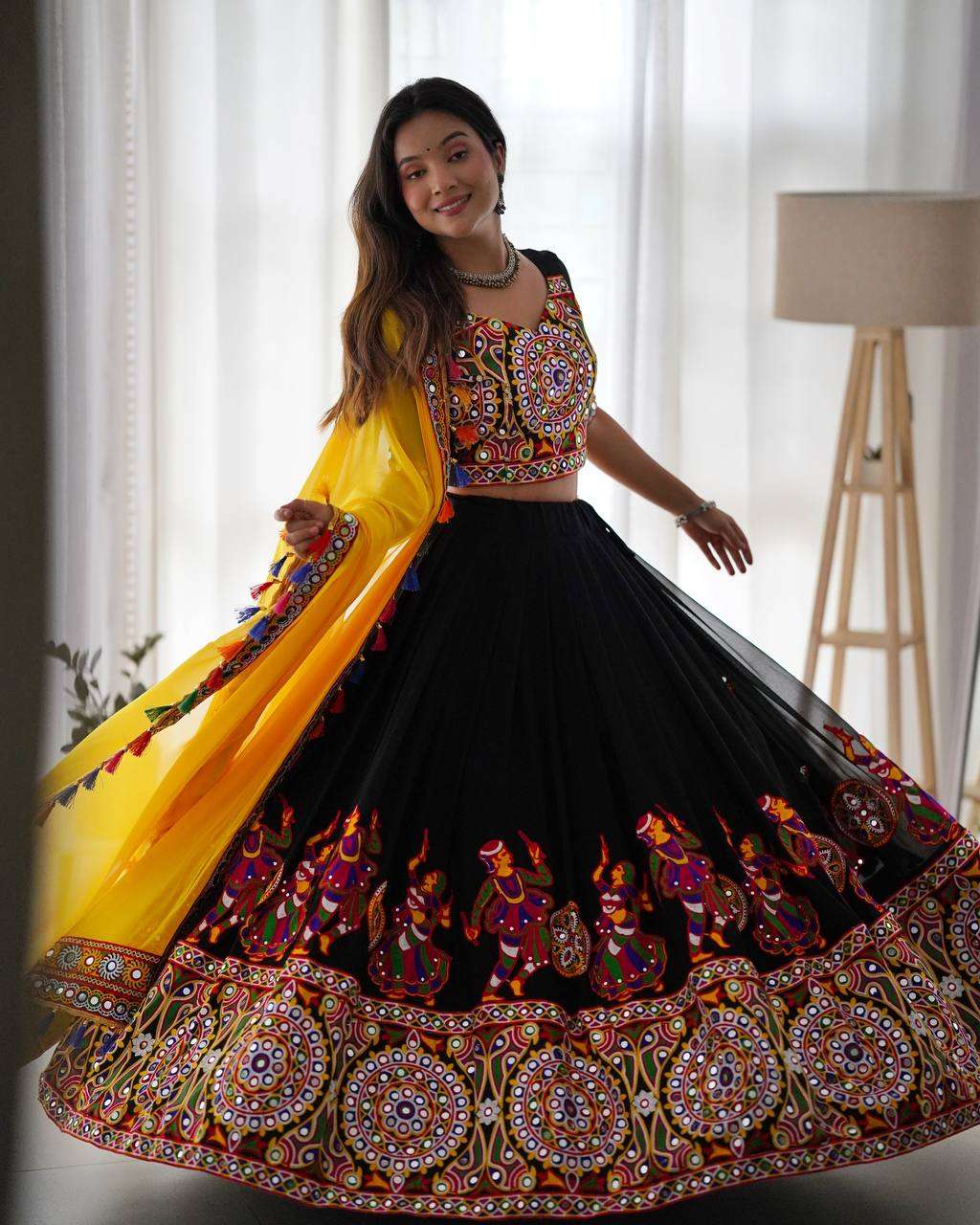 Premium Garba Night Ready Mirror Work Lehenga