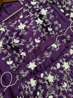 Embroidered Purple Crop Top Skirt Combo