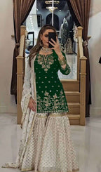 Heavy Look Wedding Occasion Green Kurti Gharara in every Size