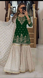 Heavy Look Wedding Occasion Green Kurti Gharara in every Size