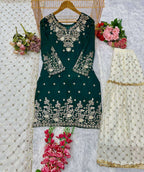 Heavy Look Wedding Occasion Green Kurti Gharara in every Size