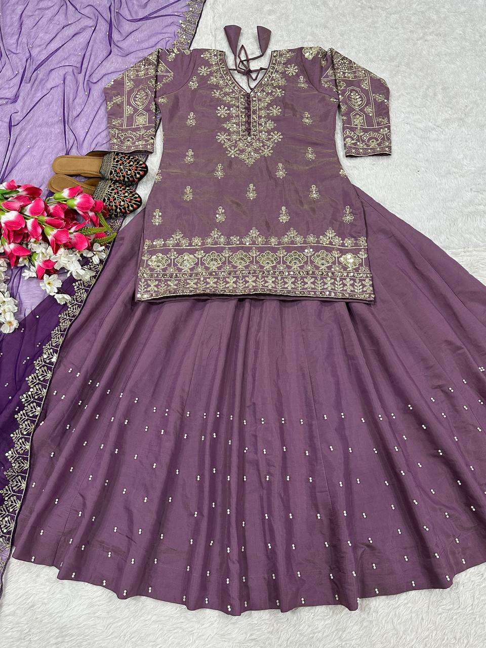 Full Sleeve Designer Top Lehenga – Stunning Motif Work!