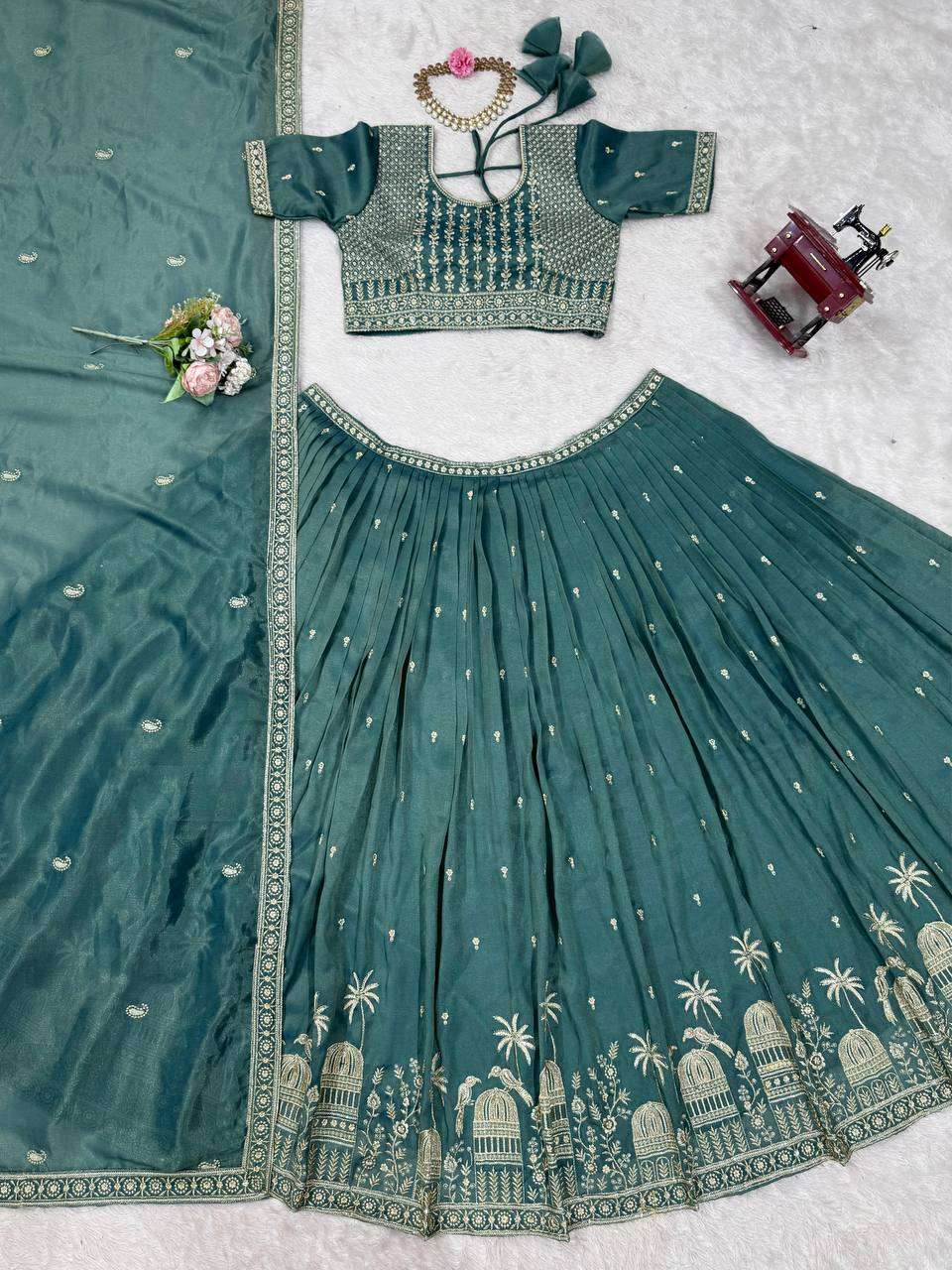 Designer Lehenga Choli Set with Mirror Work Detailing!